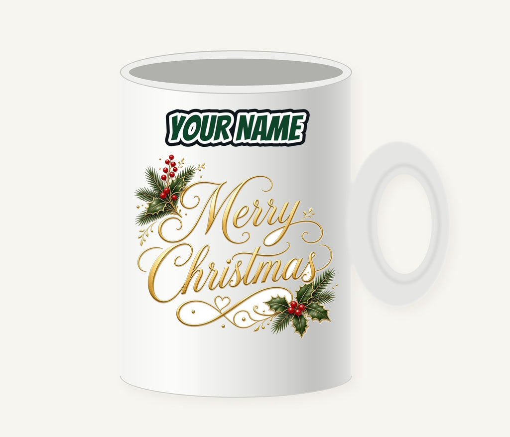 Golden Merry Christmas Script Personalised Christmas Mug