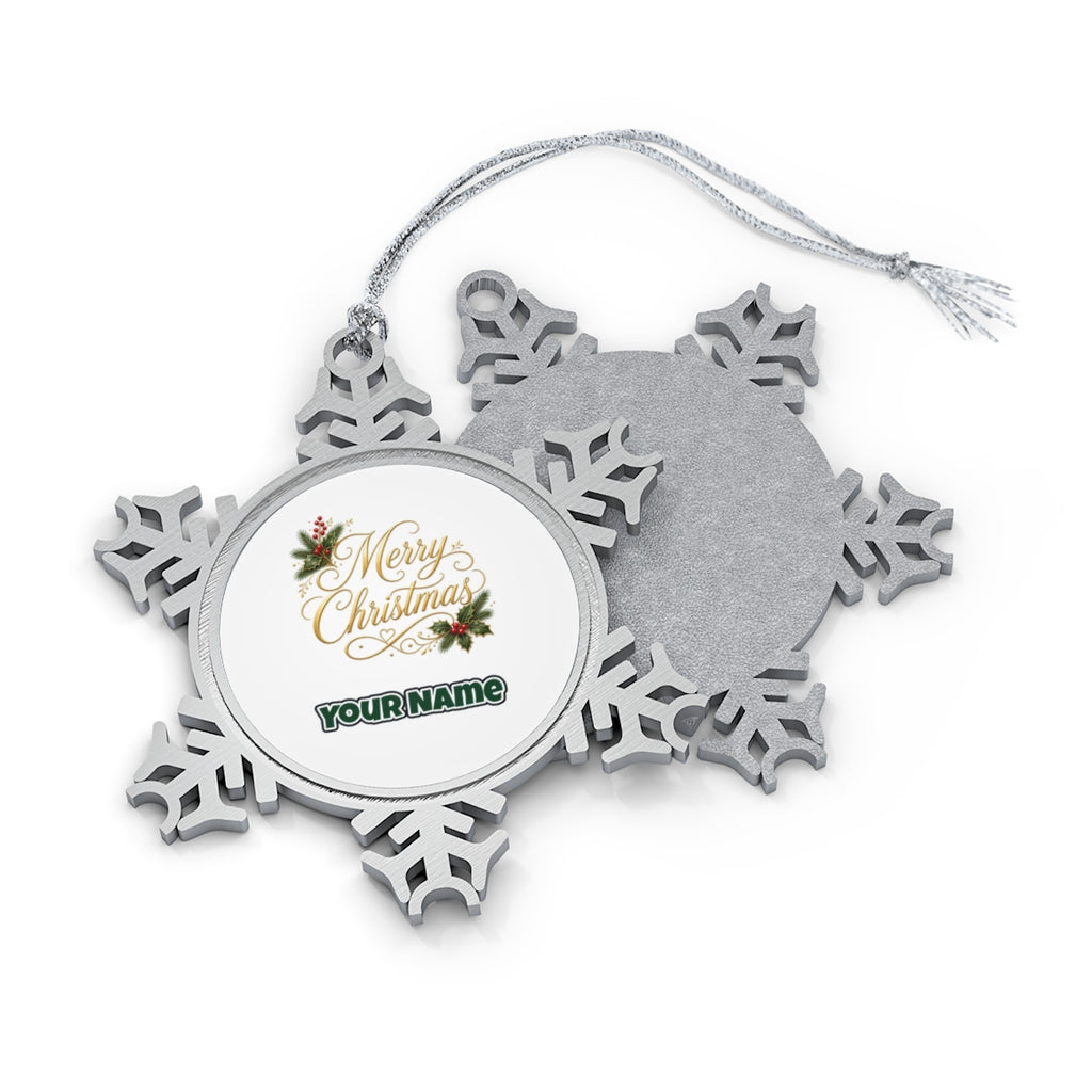 Golden Merry Christmas Script Personalised Pewter Christmas Ornament