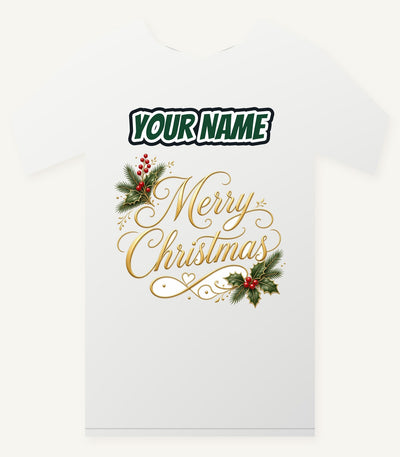 Golden Merry Christmas Script Personalised Christmas T-Shirt and Hoodie