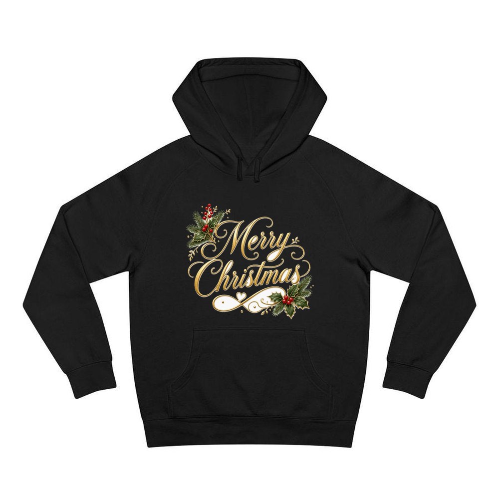 Golden Merry Christmas Script personalised Christmas hoodie in black