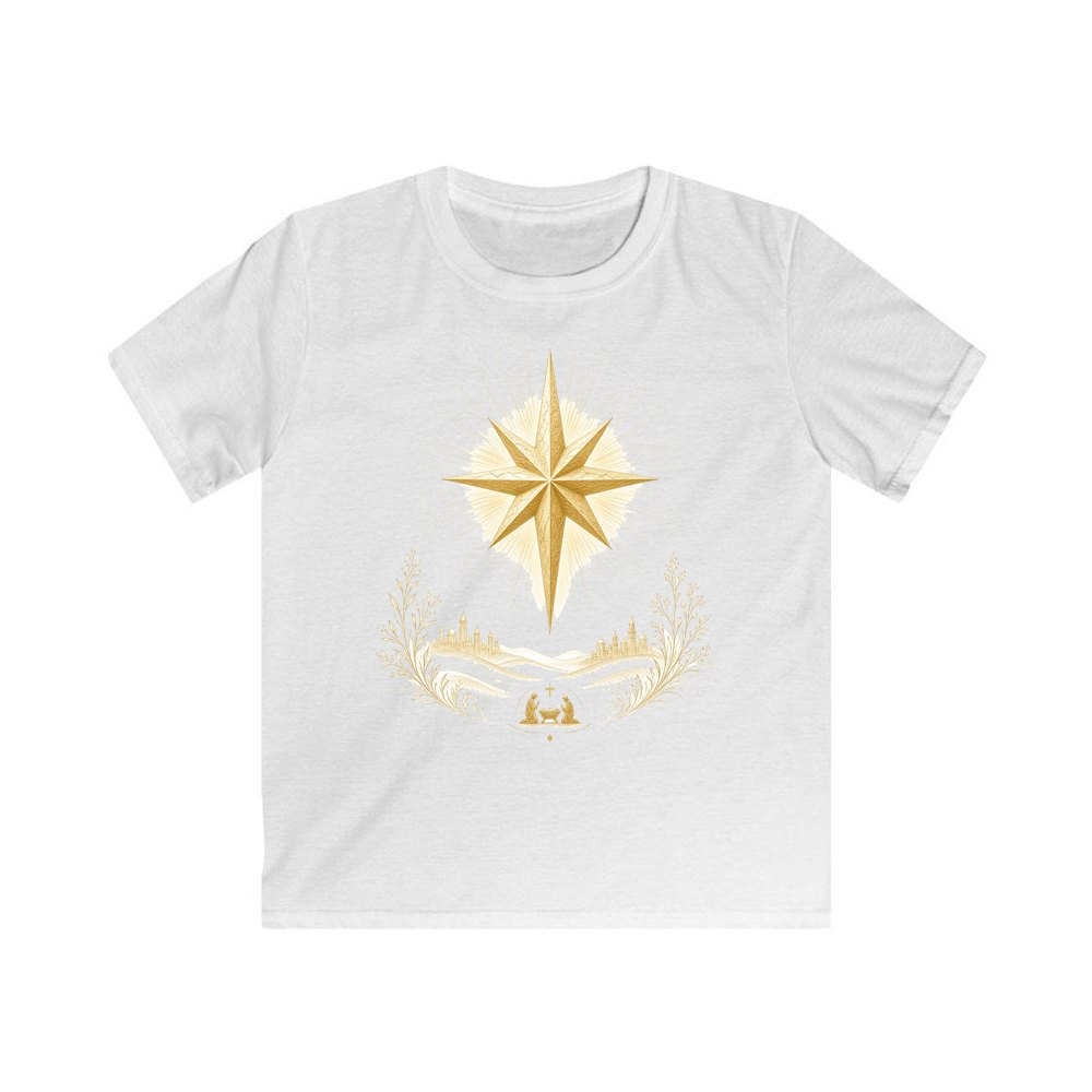 Golden Nativity Star personalised kids Christmas tee in white
