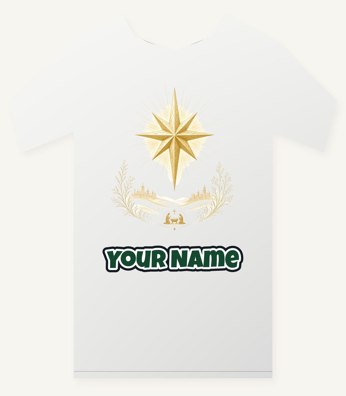 Golden Nativity Star Personalised Christmas T-Shirt and Hoodie
