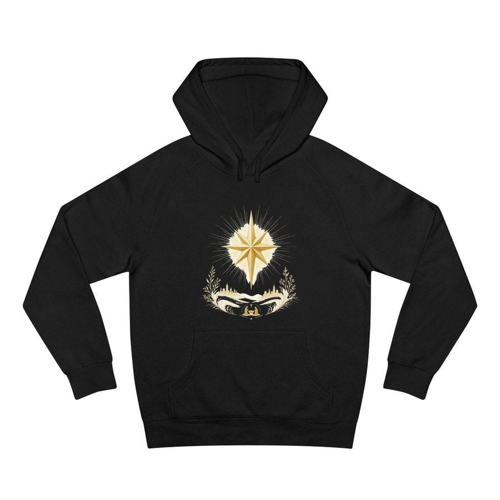 Golden Nativity Star personalised Christmas hoodie in black