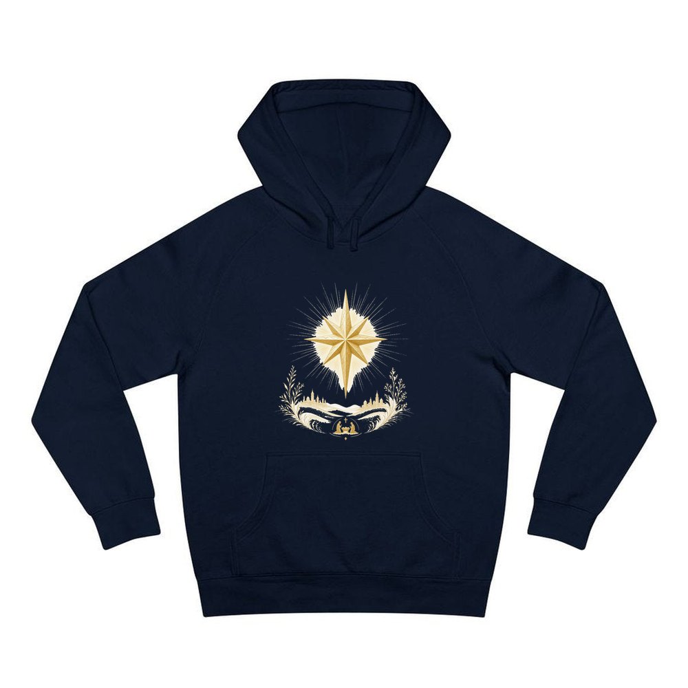 Golden Nativity Star personalised Christmas hoodie in navy