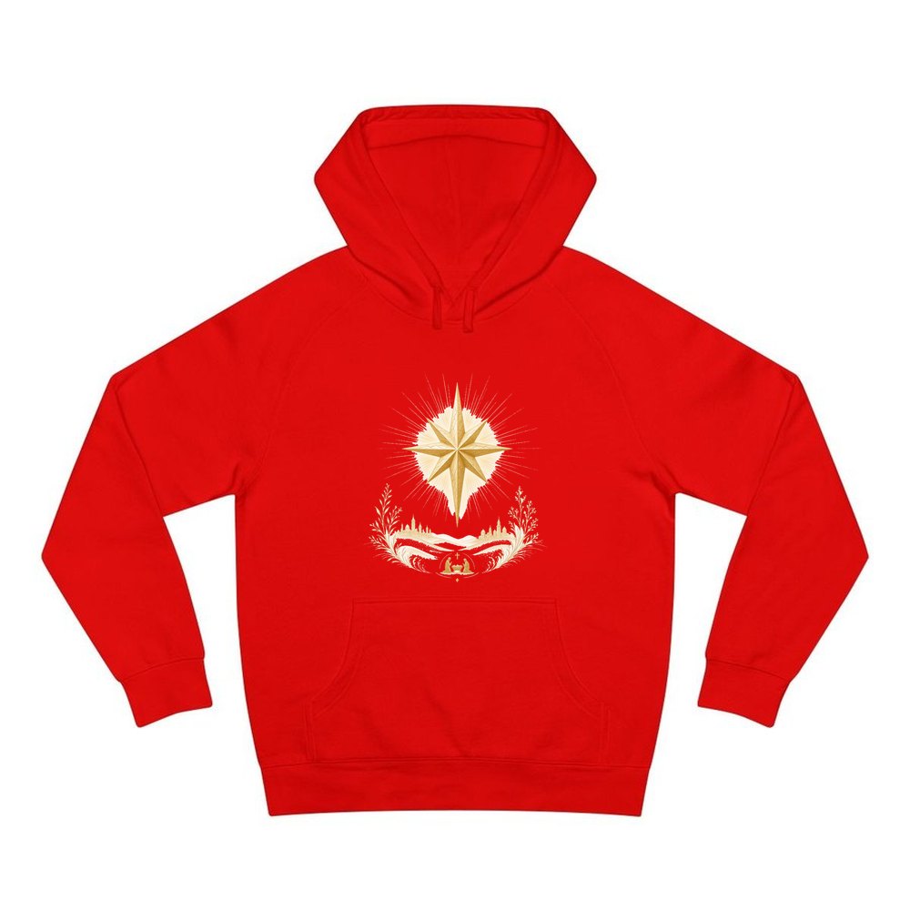 Golden Nativity Star personalised Christmas hoodie in red