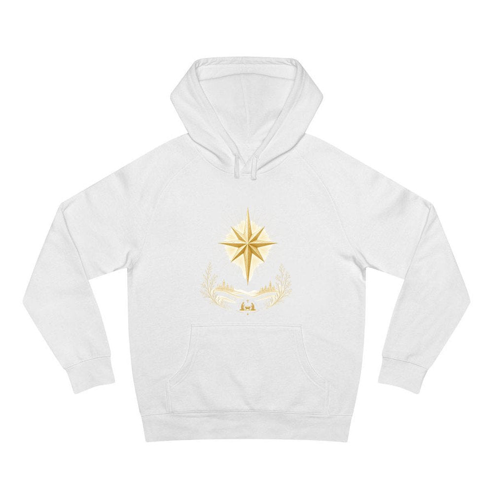 Golden Nativity Star personalised Christmas hoodie in white