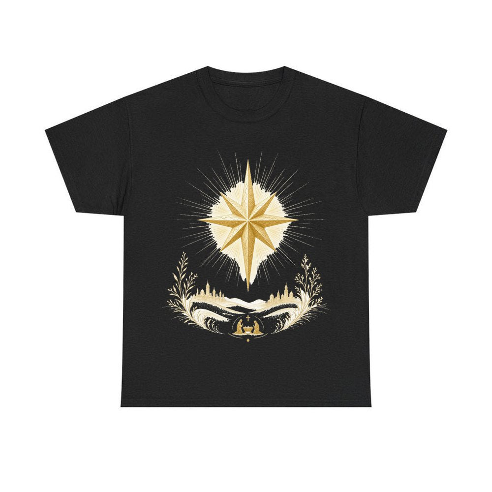 Golden Nativity Star personalised Christmas T-shirt in black