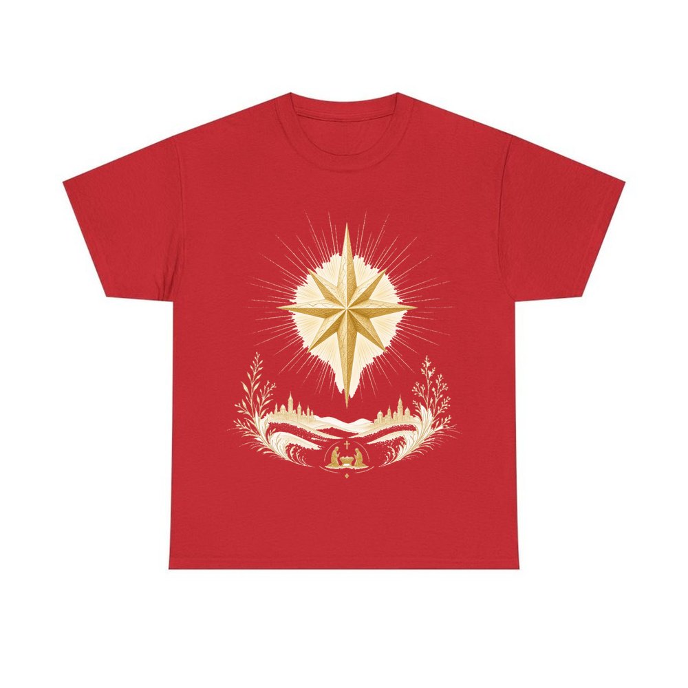 Golden Nativity Star personalised Christmas T-shirt in red