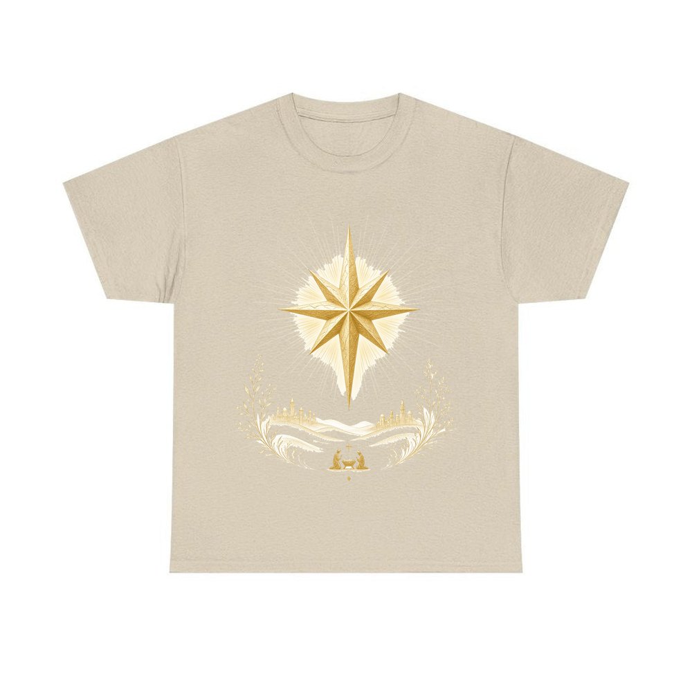 Golden Nativity Star personalised Christmas T-shirt in sand