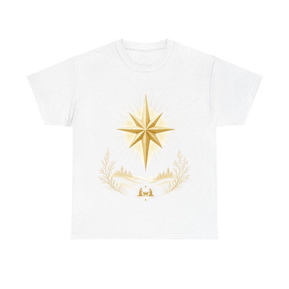 Golden Nativity Star personalised Christmas T-shirt in white