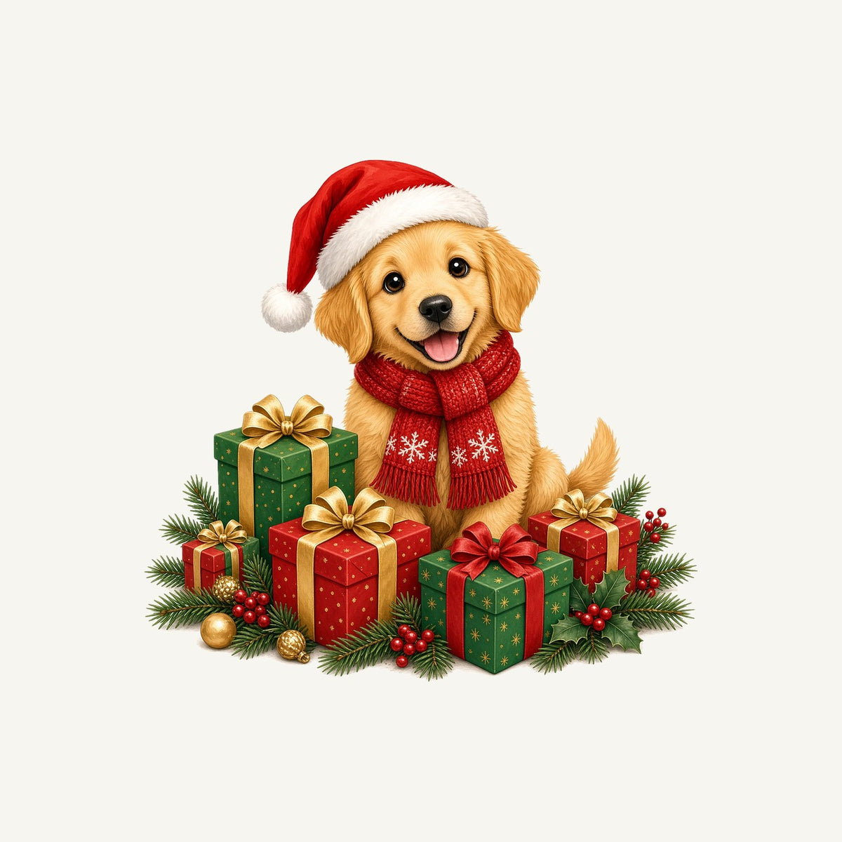 Golden Puppy And Presents Personalised Kids Tee and Baby Bodysuit