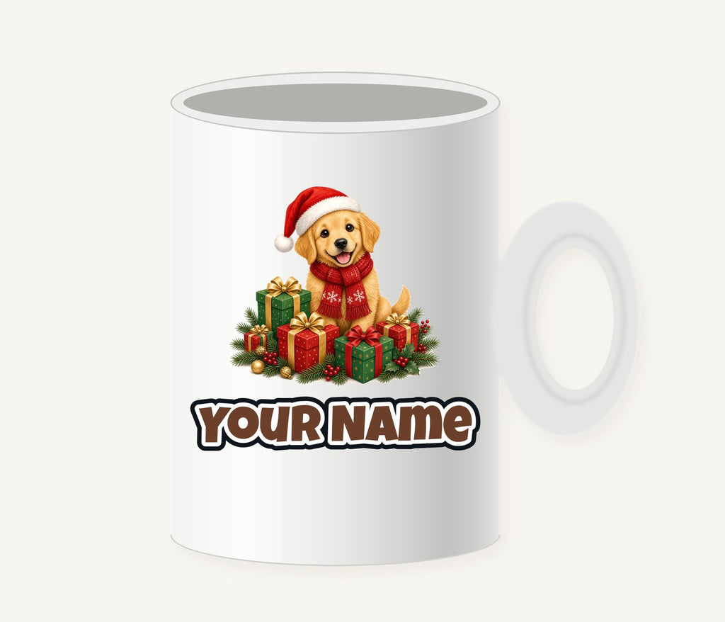 Golden Puppy And Presents Personalised Christmas Mug
