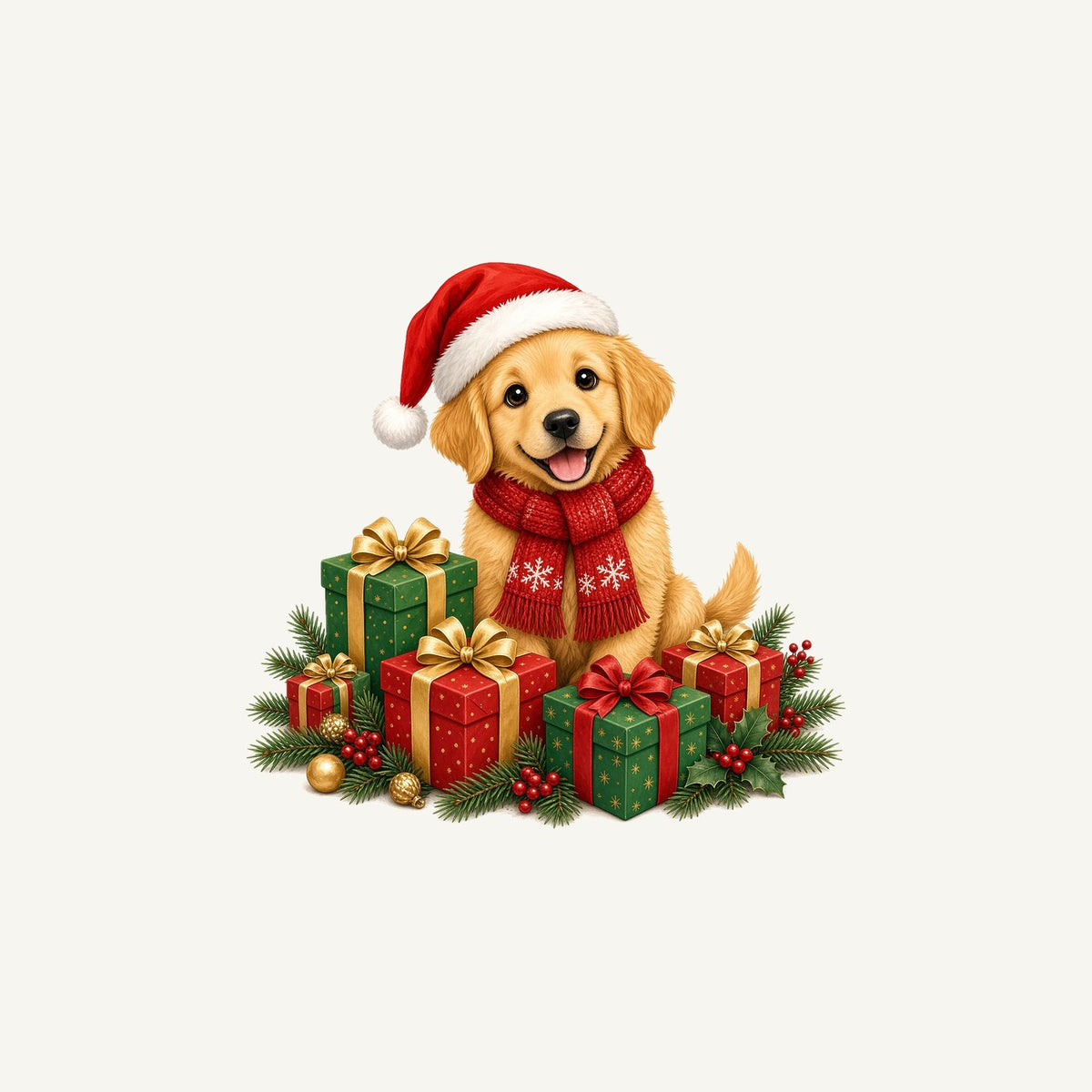 Golden Puppy And Presents Personalised Christmas Mug