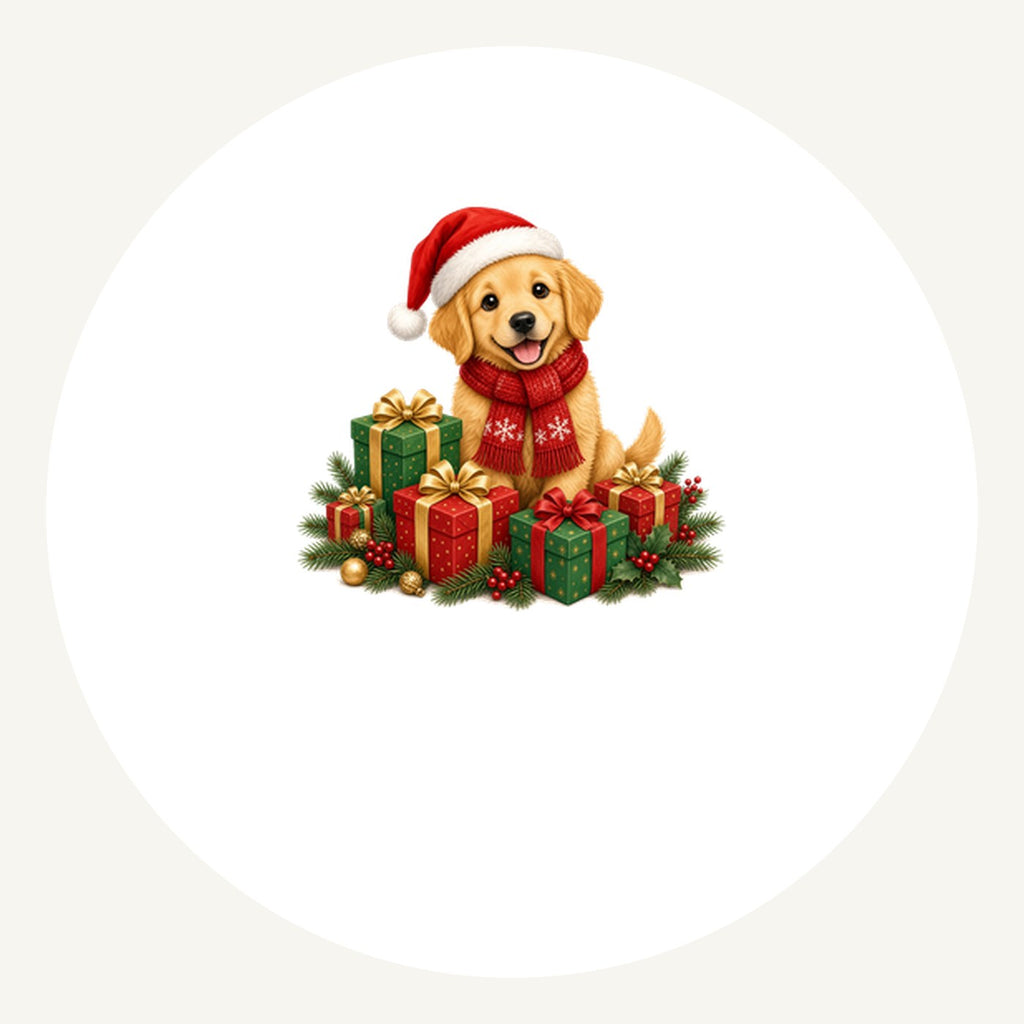 Golden Puppy And Presents Personalised Pewter Christmas Ornament