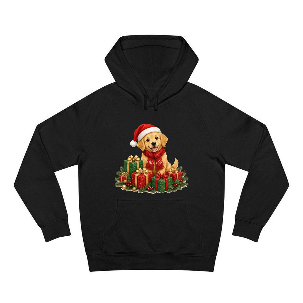 Golden Puppy And Presents personalised Christmas hoodie in black