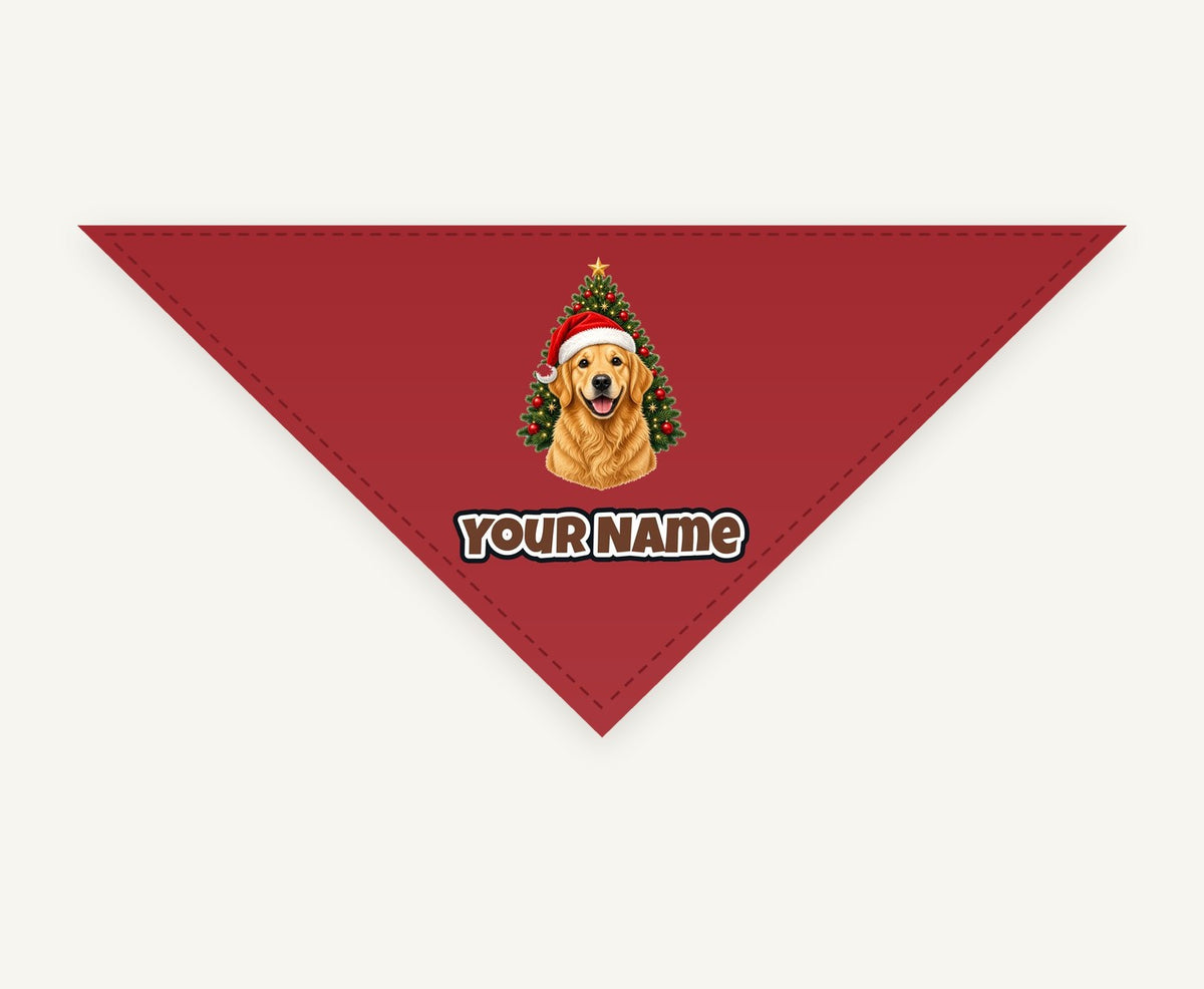 Golden Retriever by the Tree Personalised Christmas Pet Bandana, Cat or Dog
