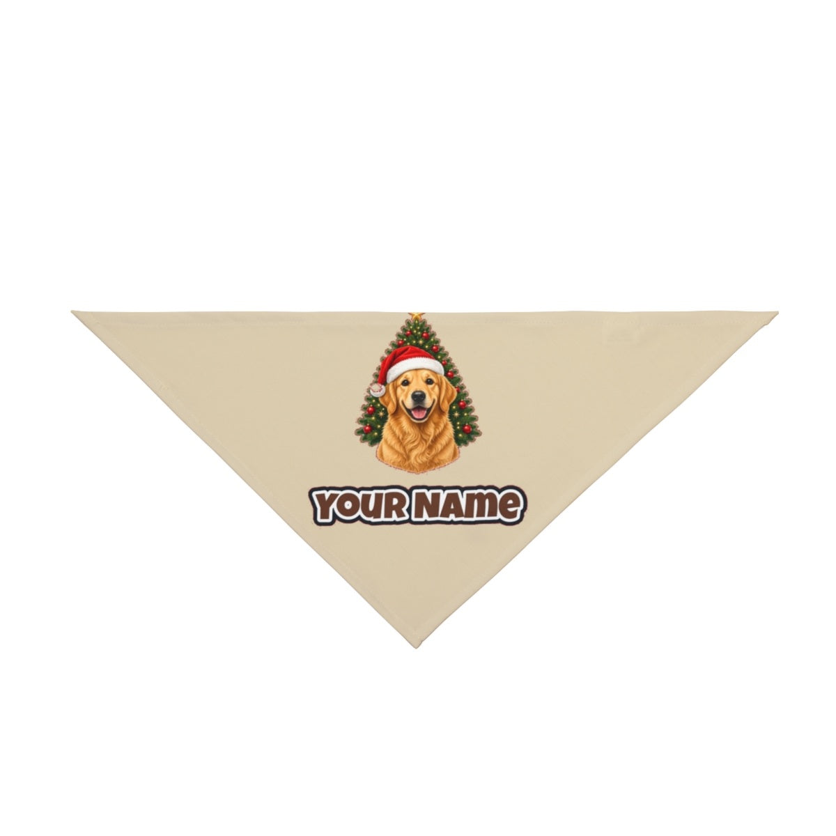 Golden Retriever by the Tree personalised Christmas pet bandana in beige, tie-on style
