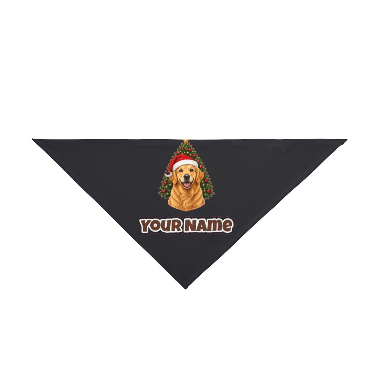 Golden Retriever by the Tree personalised Christmas pet bandana in black, tie-on style