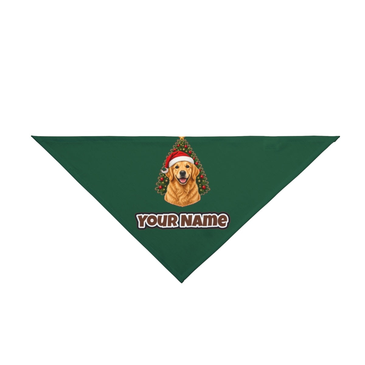 Golden Retriever by the Tree personalised Christmas pet bandana in green, tie-on style
