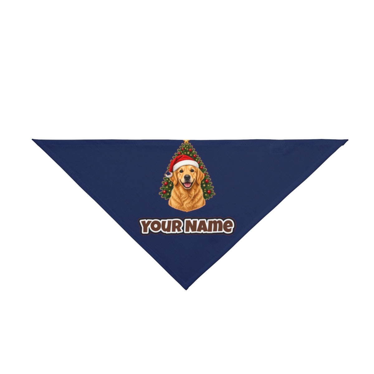 Golden Retriever by the Tree personalised Christmas pet bandana in navy, tie-on style