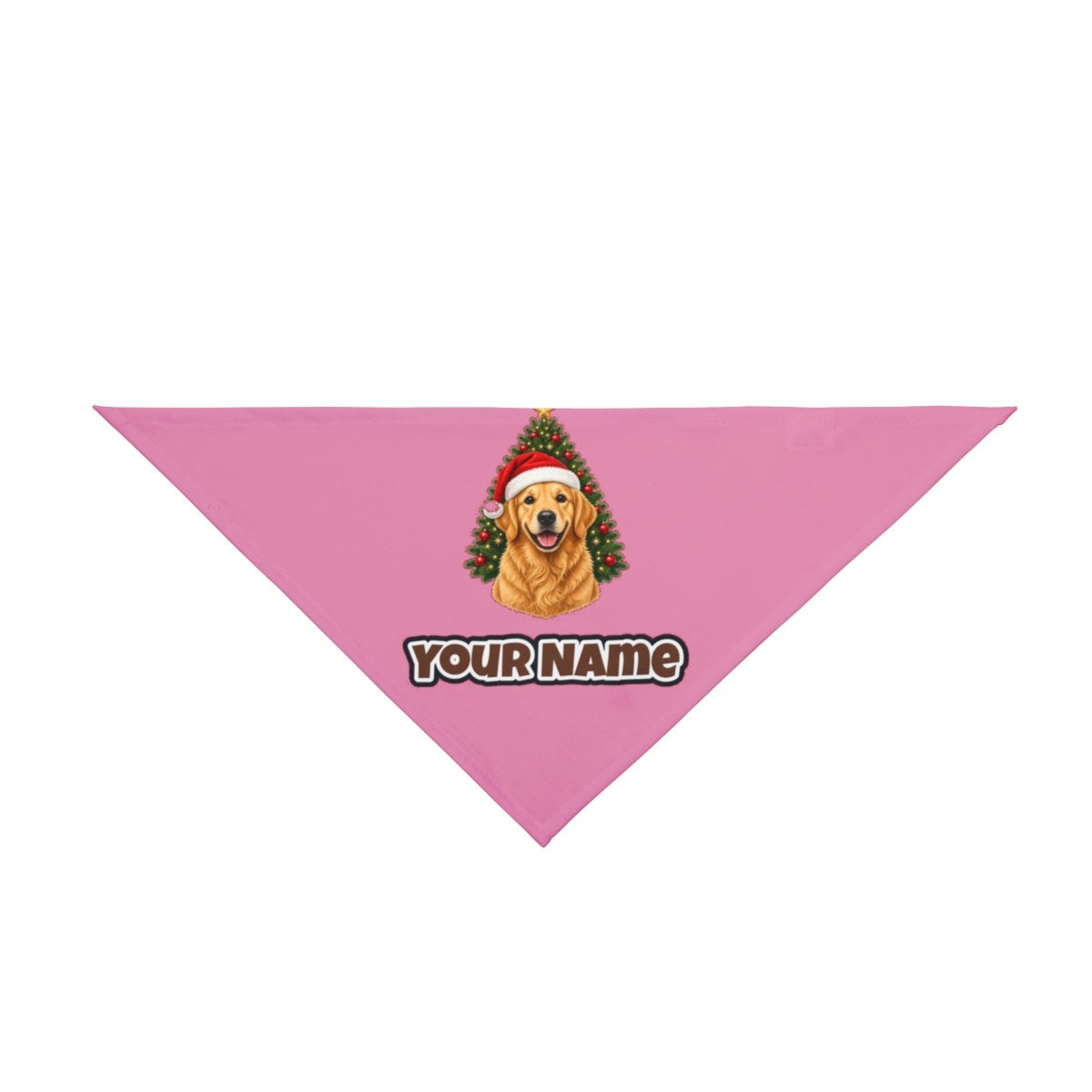 Golden Retriever by the Tree personalised Christmas pet bandana in pink, tie-on style