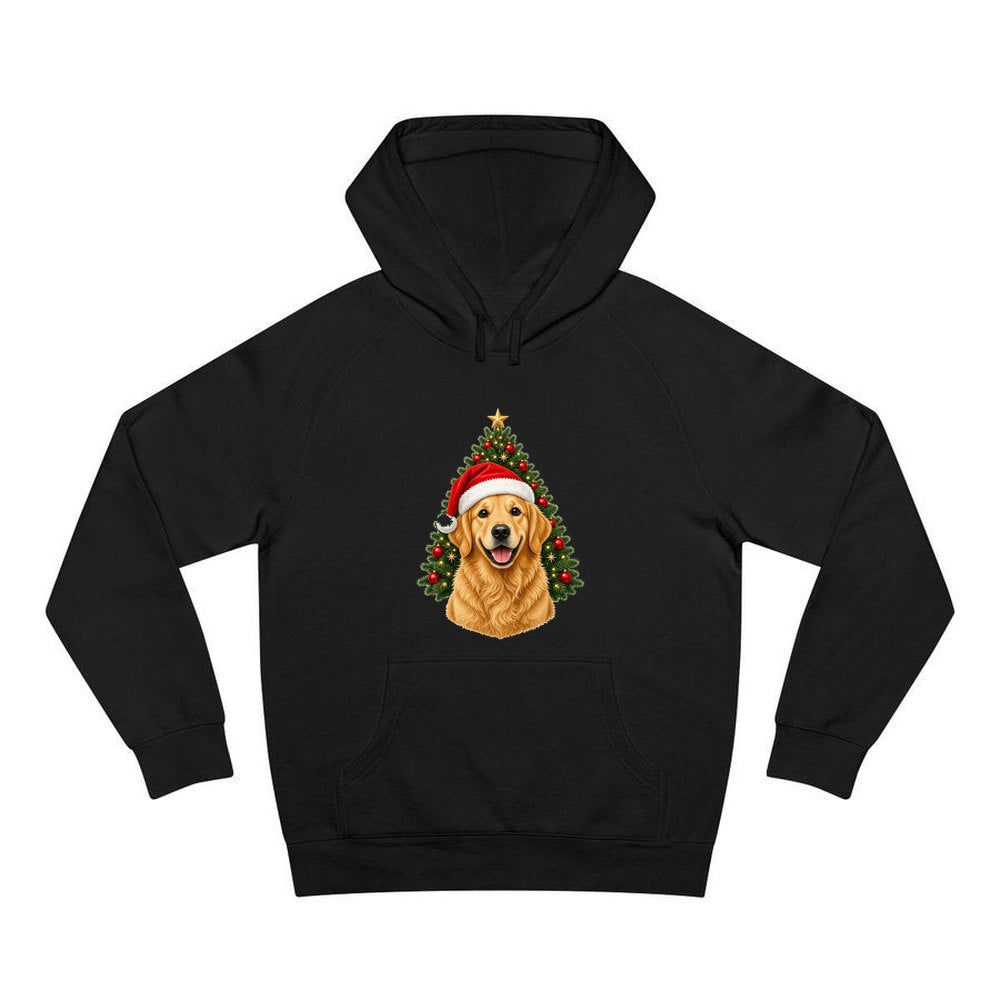 Golden Retriever by the Tree personalised Christmas hoodie in black