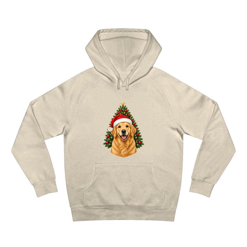 Golden Retriever by the Tree personalised Christmas hoodie in sand