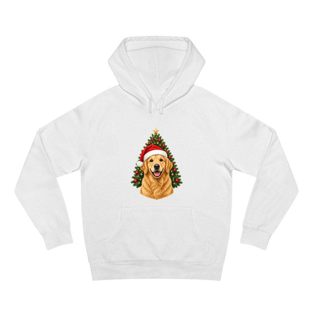 Golden Retriever by the Tree personalised Christmas hoodie in white
