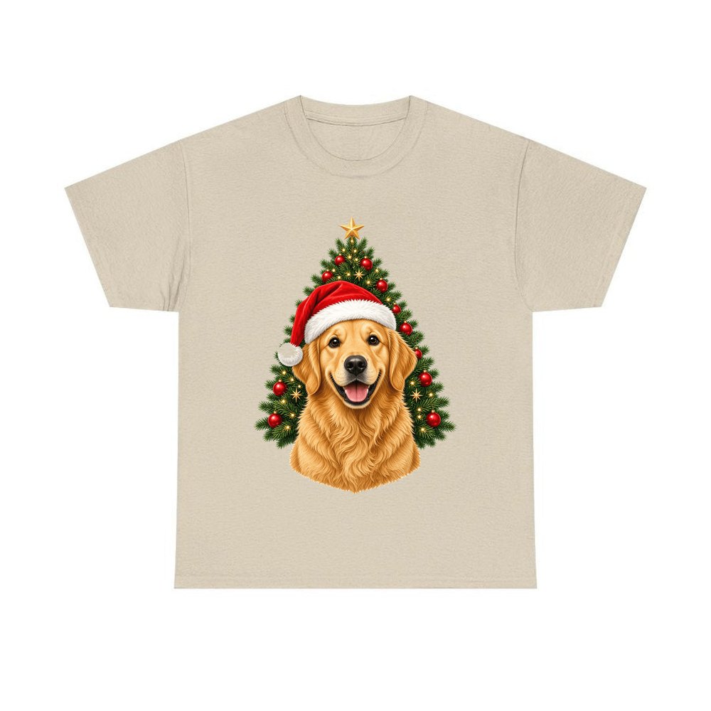 Golden Retriever by the Tree personalised Christmas T-shirt in sand