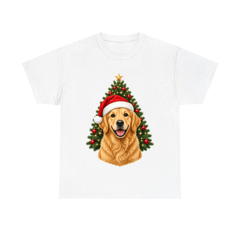 Golden Retriever By The Tree design on a white tee
