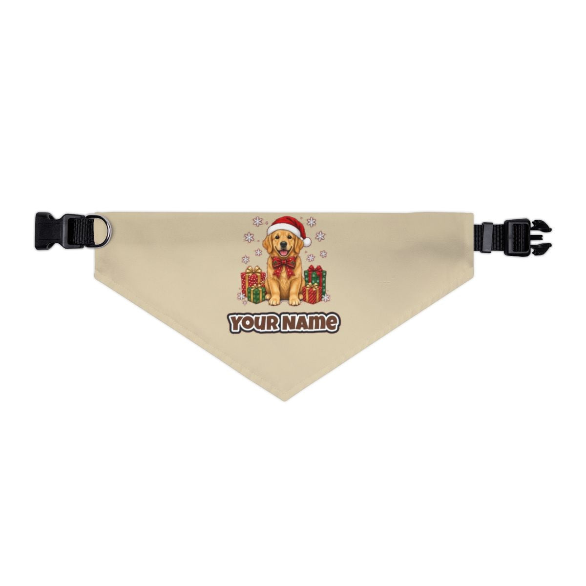 Golden Retriever personalised Christmas pet bandana in beige, collar with buckle