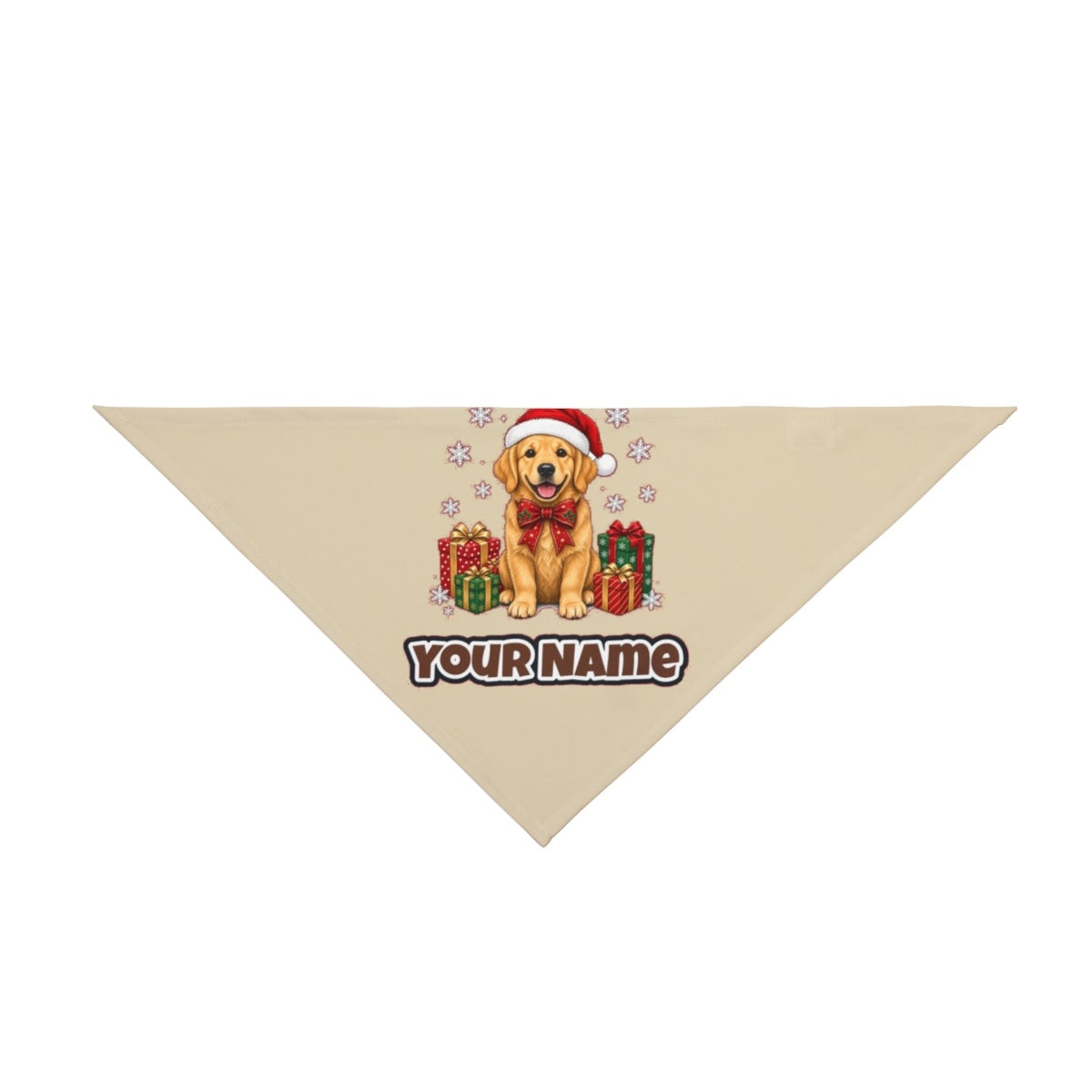 Golden Retriever personalised Christmas pet bandana in beige, tie-on style