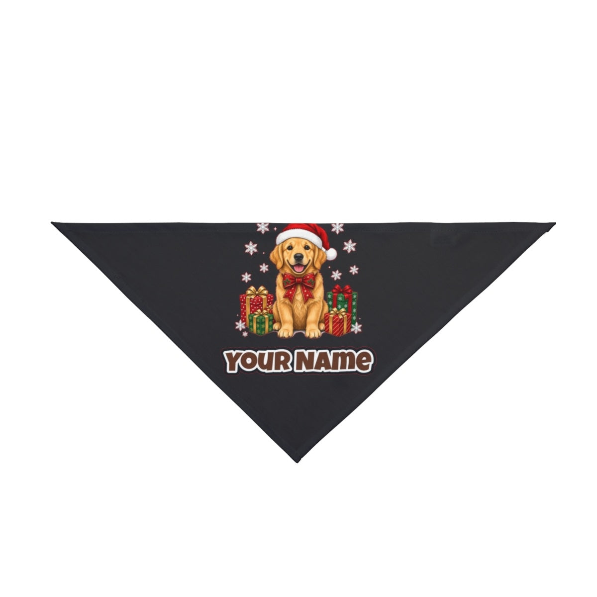 Golden Retriever personalised Christmas pet bandana in black, tie-on style