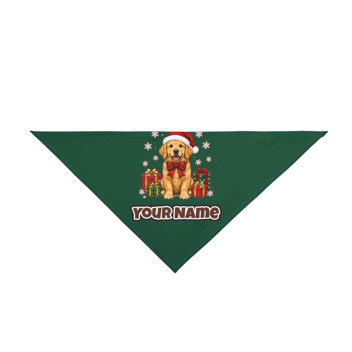 Golden Retriever personalised Christmas pet bandana in green, tie-on style