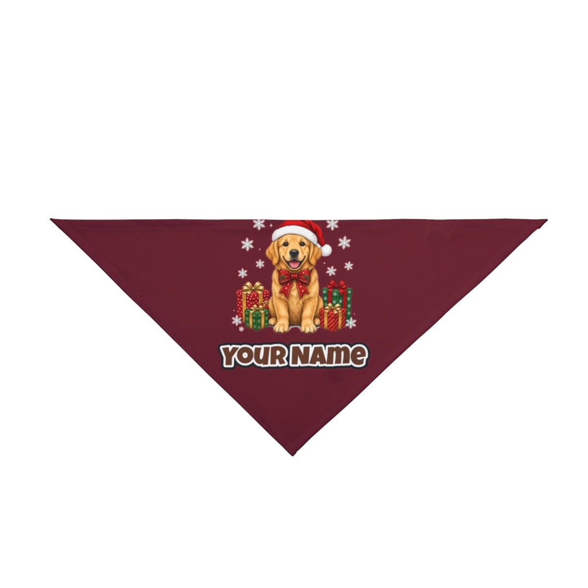 Golden Retriever personalised Christmas pet bandana in maroon, tie-on style