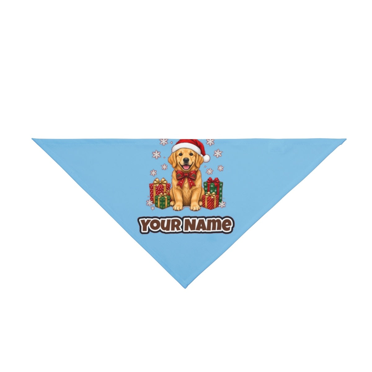 Golden Retriever personalised Christmas pet bandana in sky blue, tie-on style