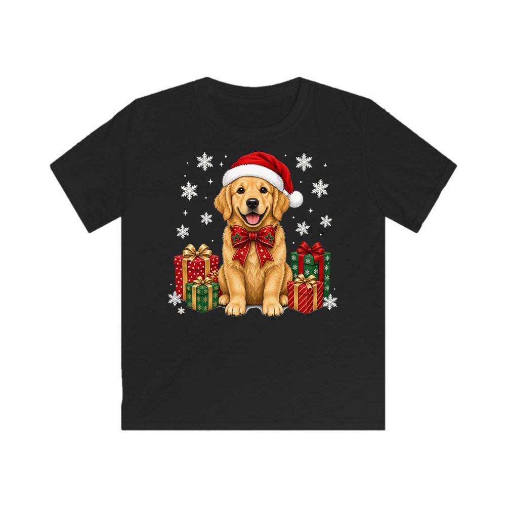 Golden Retriever personalised kids Christmas tee in black