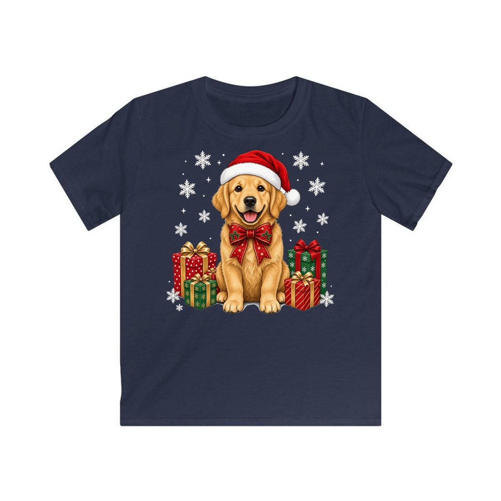 Golden Retriever personalised kids Christmas tee in navy
