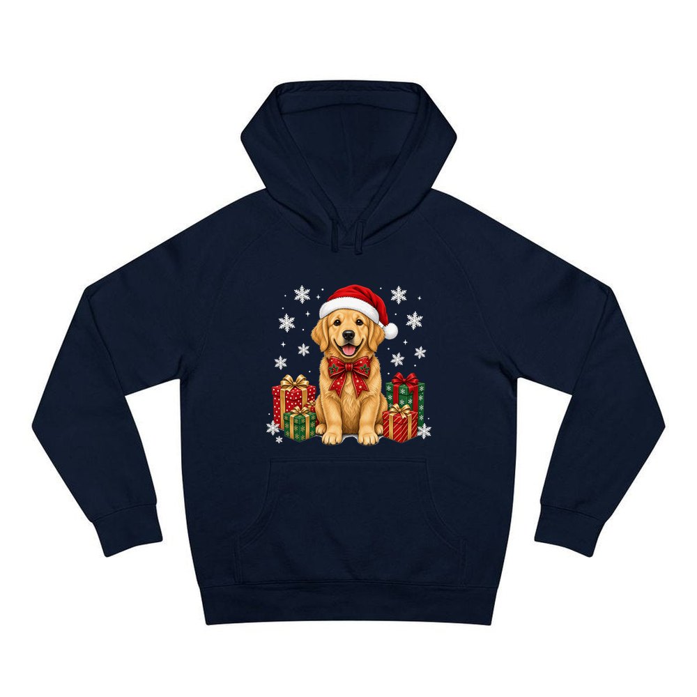 Golden Retriever personalised Christmas hoodie in navy