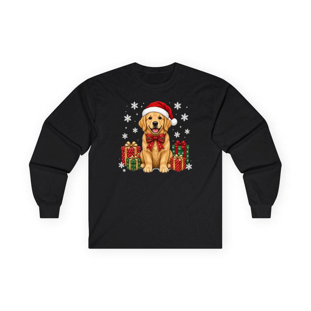 Golden Retriever personalised long sleeve Christmas T-shirt in black