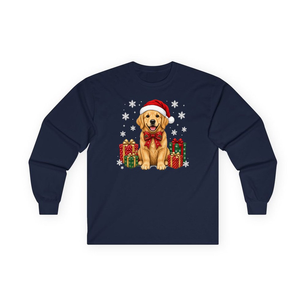 Golden Retriever personalised long sleeve Christmas T-shirt in navy