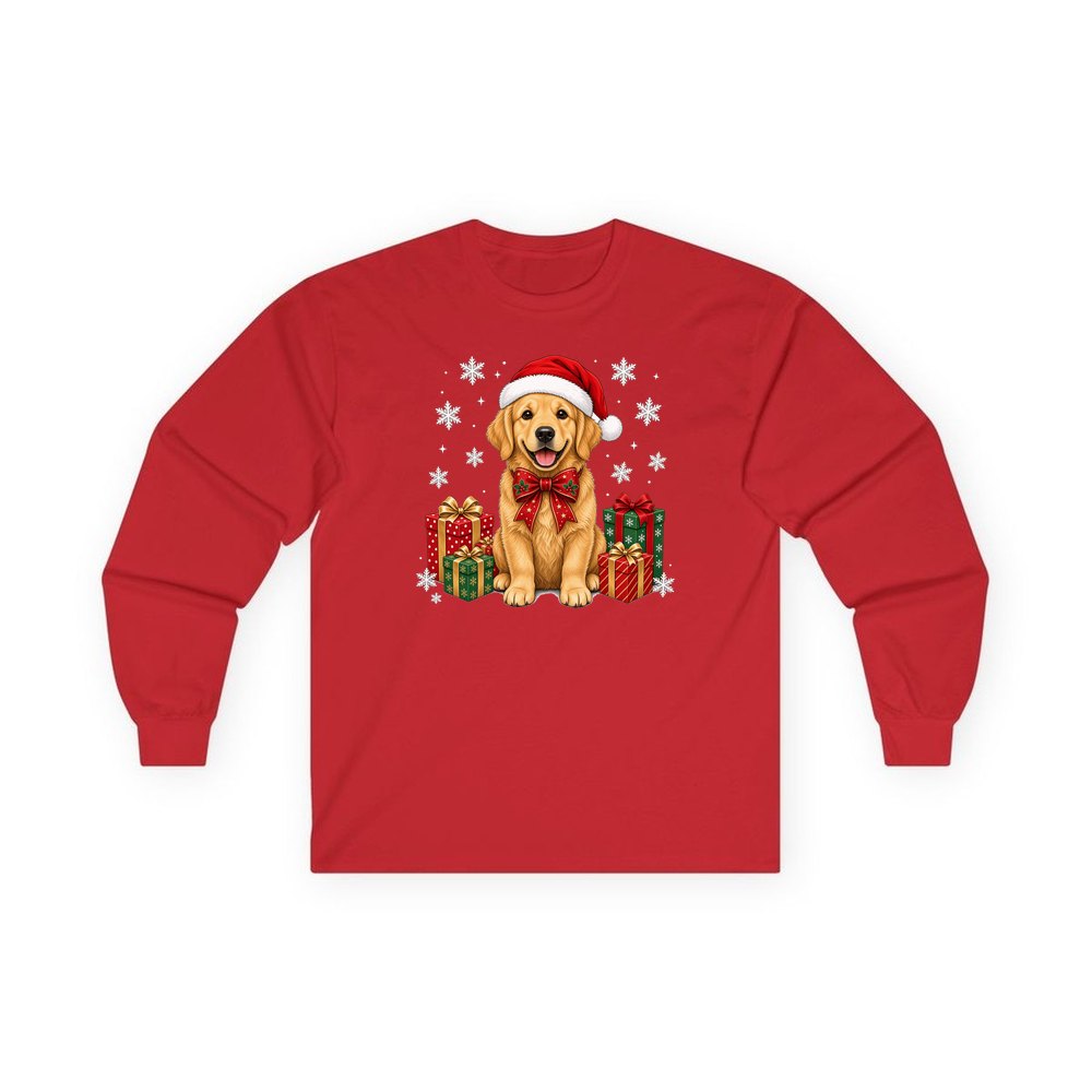 Golden Retriever personalised long sleeve Christmas T-shirt in red
