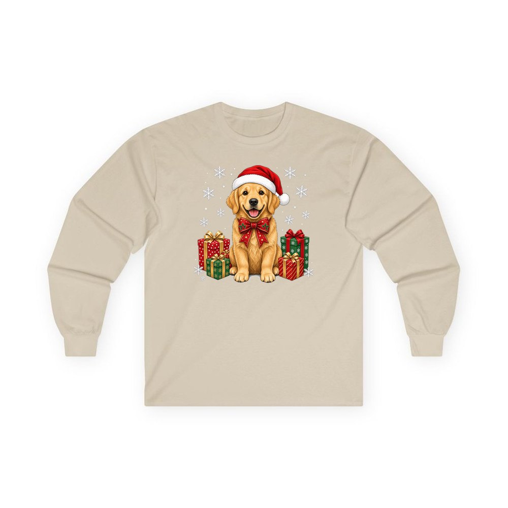 Golden Retriever personalised long sleeve Christmas T-shirt in sand