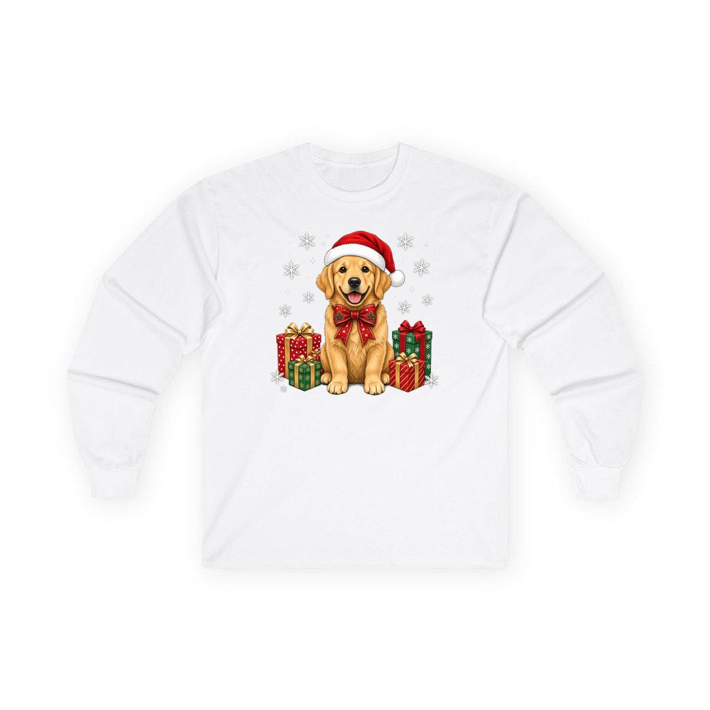 Golden Retriever personalised long sleeve Christmas T-shirt in white
