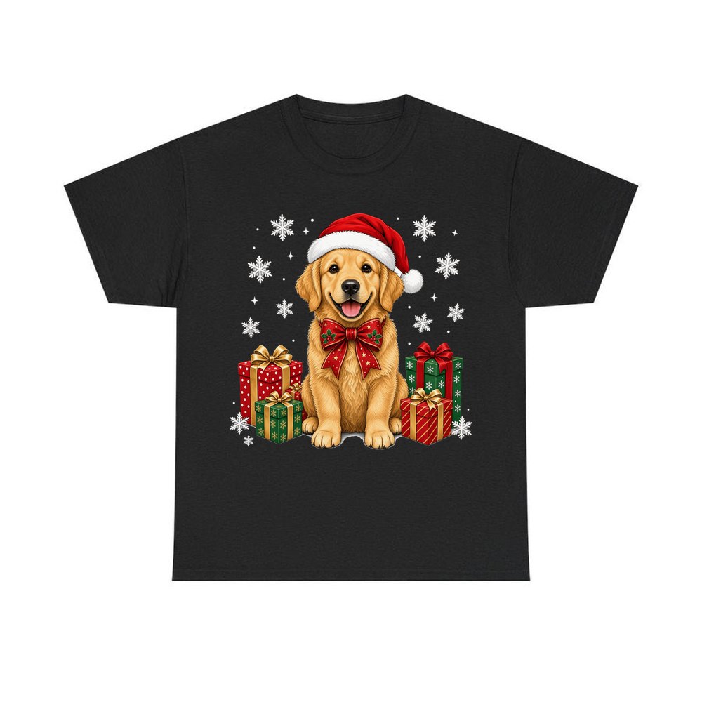 Golden Retriever personalised Christmas T-shirt in black