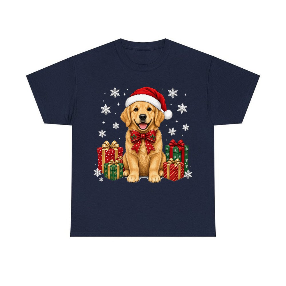 Golden Retriever personalised Christmas T-shirt in navy