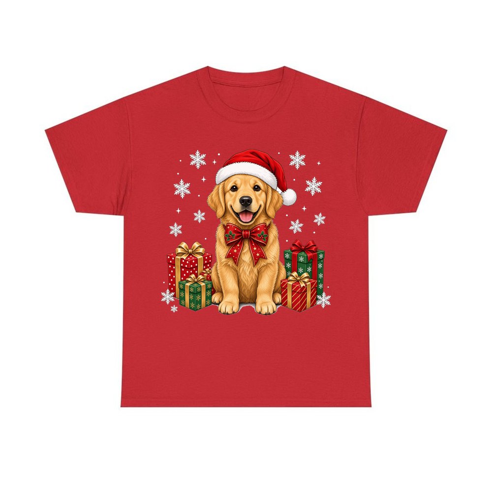 Golden Retriever personalised Christmas T-shirt in red