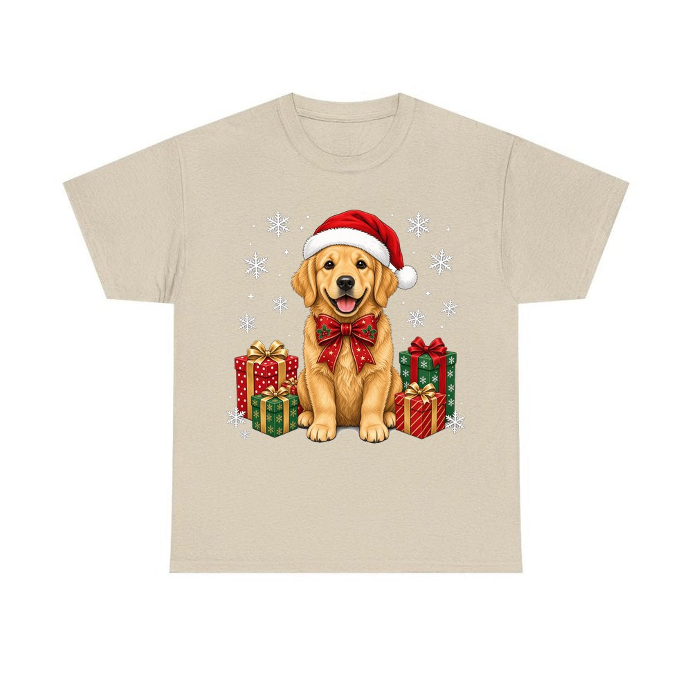 Golden Retriever personalised Christmas T-shirt in sand