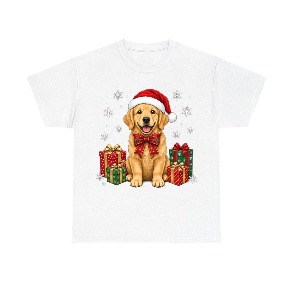 Golden Retriever personalised Christmas T-shirt in white
