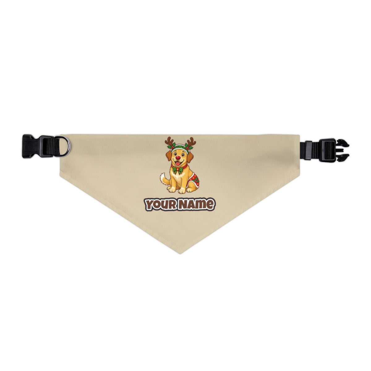 Golden Retriever Reindeer Dog personalised Christmas pet bandana in beige, collar with buckle